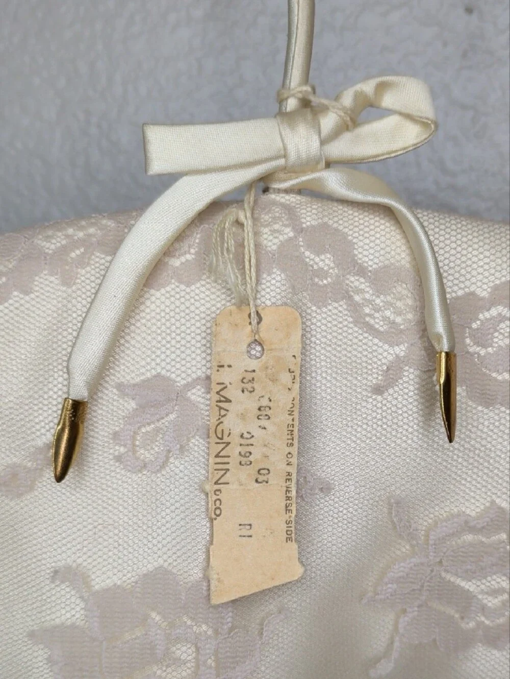 Vintage 60s I Magnin Ivory Lace Satin Hanger Wedding Dress Formal